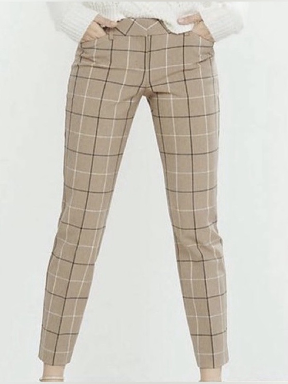 Express Editor Camel Plaid Ankle Crop Pants Size 4R
